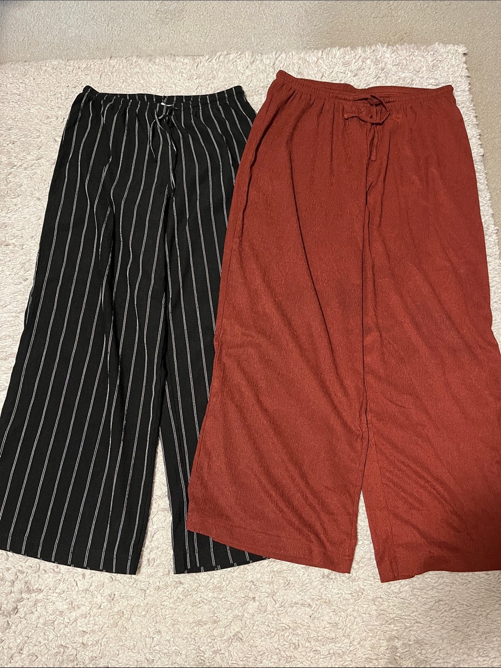H&M Wide Leg Pants Duo - Black Pinstripe & Rust